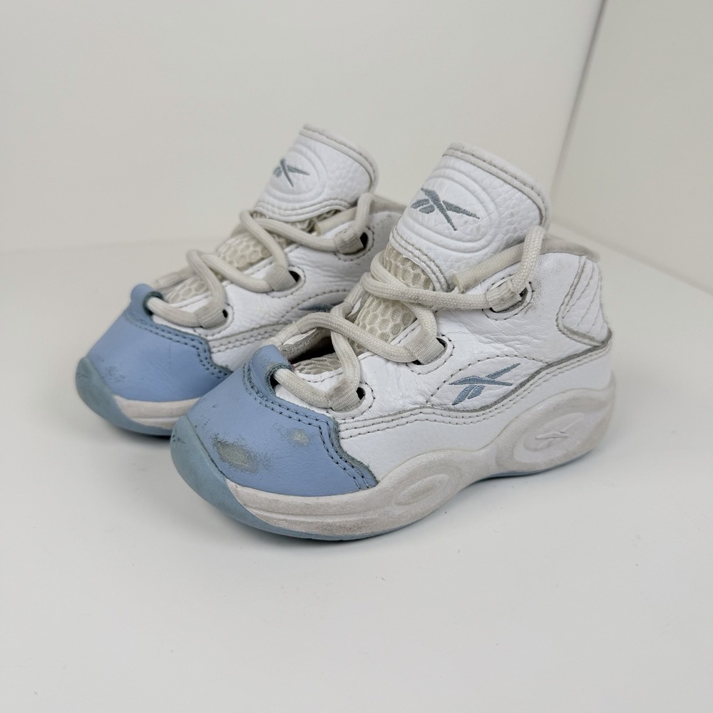 Reebok Question Mid Toddler Baby Blue Toe HR1063 Kids Size 6C White Preowned